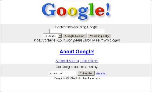 Google homepage in 1997 Google home page 1997